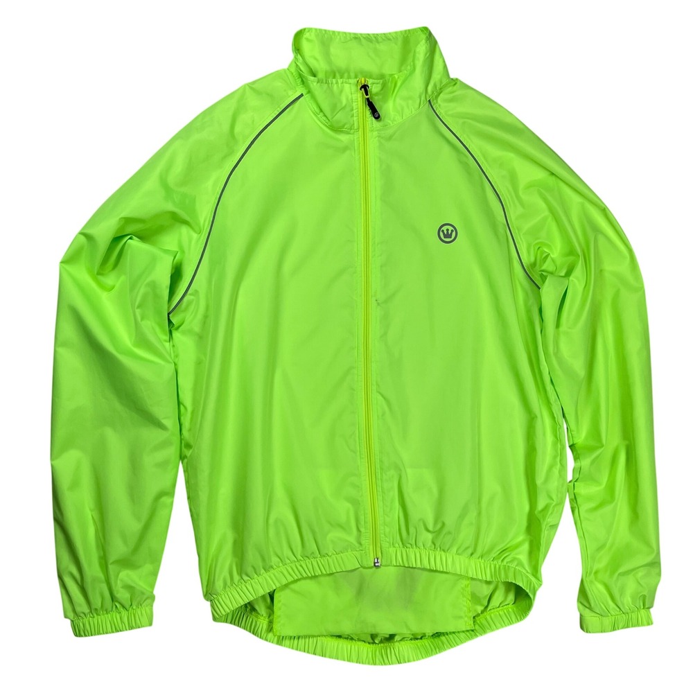Canari Cycling Jacket Mens Large Neon Yellow Green Hi-Vis Reflective Windbreaker